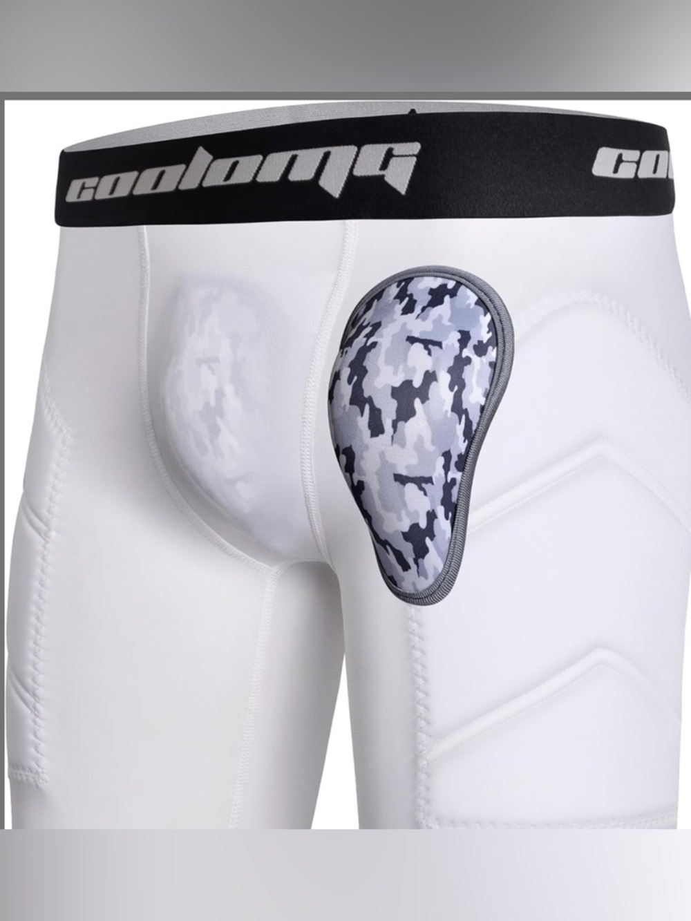 White Men's Compression Boxer Briefs with Gray Camo Hip Pad